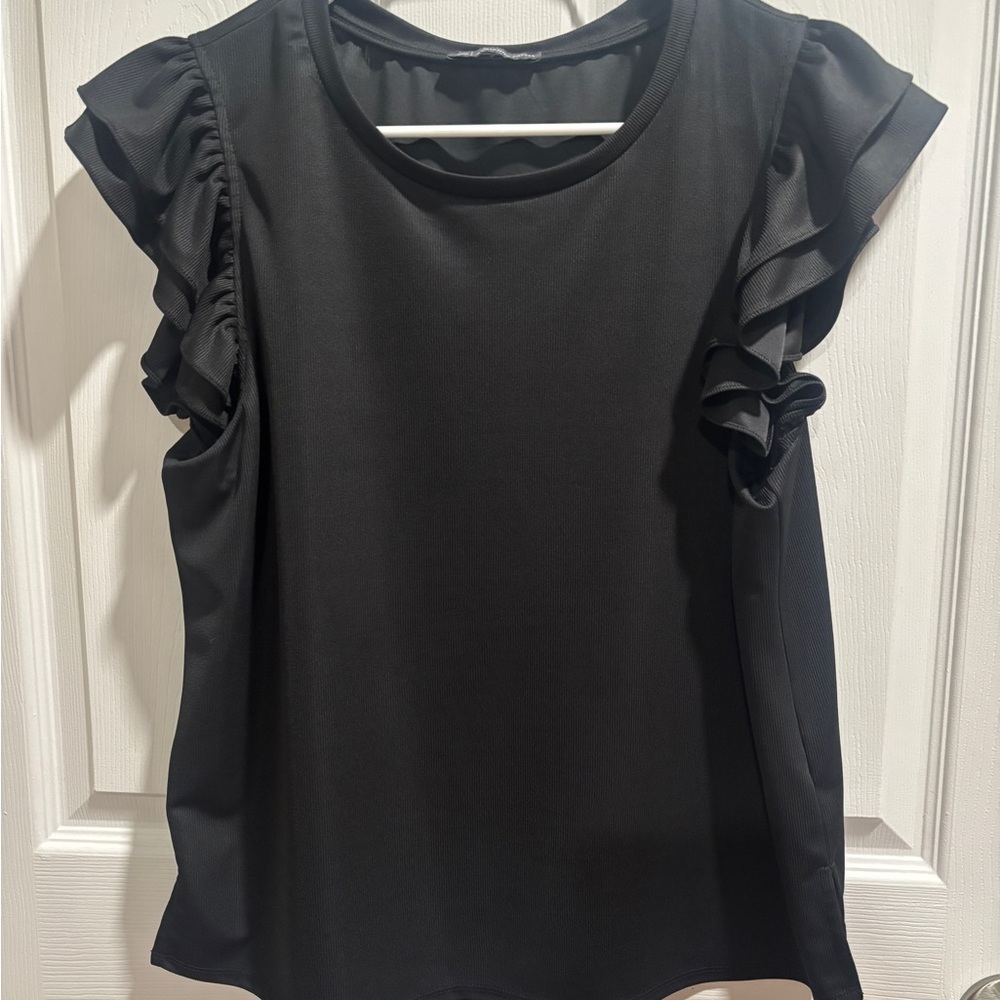 Adrianna Papell Black Ruffle Sleeve Blouse